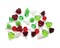 Flower Charms in Christmas Colors, 15 pieces, Glass Flower Bead Dangles in Green & Red, MM5-04 Adorabilities